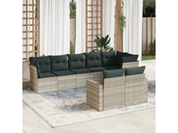 Vidaxl 8 Pcs Conj. Sofás Jardim C/ Almofadões Vime Pe Cinzento-claro