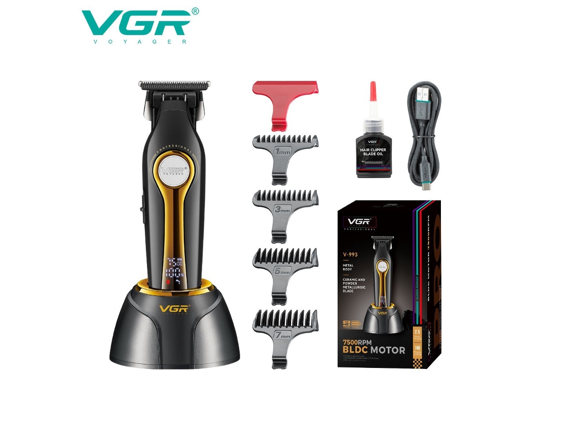 Máquina de Cortar Cabelo Elétrica com Visor Digital e Base, Recarregável, com Gravação MDUG (dourado)