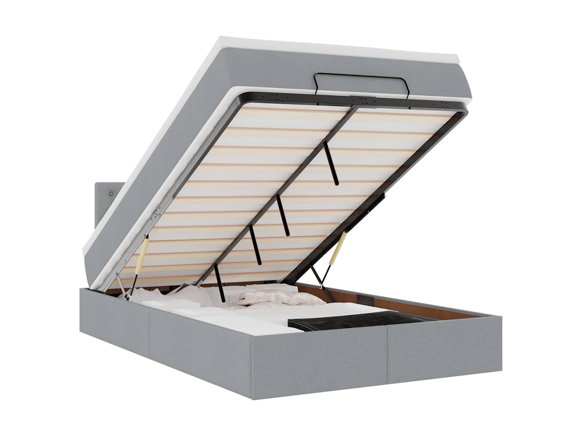 Cama Otomana com Colchão Tecido Cinzento Claro MAISON EXCLUSIVE (120x190 cm)