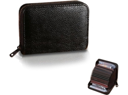 Porta-cartões Masculino Unissexo Pu Com 18 Compartimentos Para Cartões E 2 Bolsos Moedas, Fecho Zíper, Textura Litchi, Preto