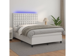 Vidaxl Cama Box Spring C/colchão/led 140x190cm Couro Artificial Branco