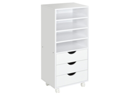 Cômoda de Escritório com 3 Gavetas e 4 Prateleiras Abertas Escrivaninha com Rodas para Escritório 38x40x86,8 Cm Branco Ge