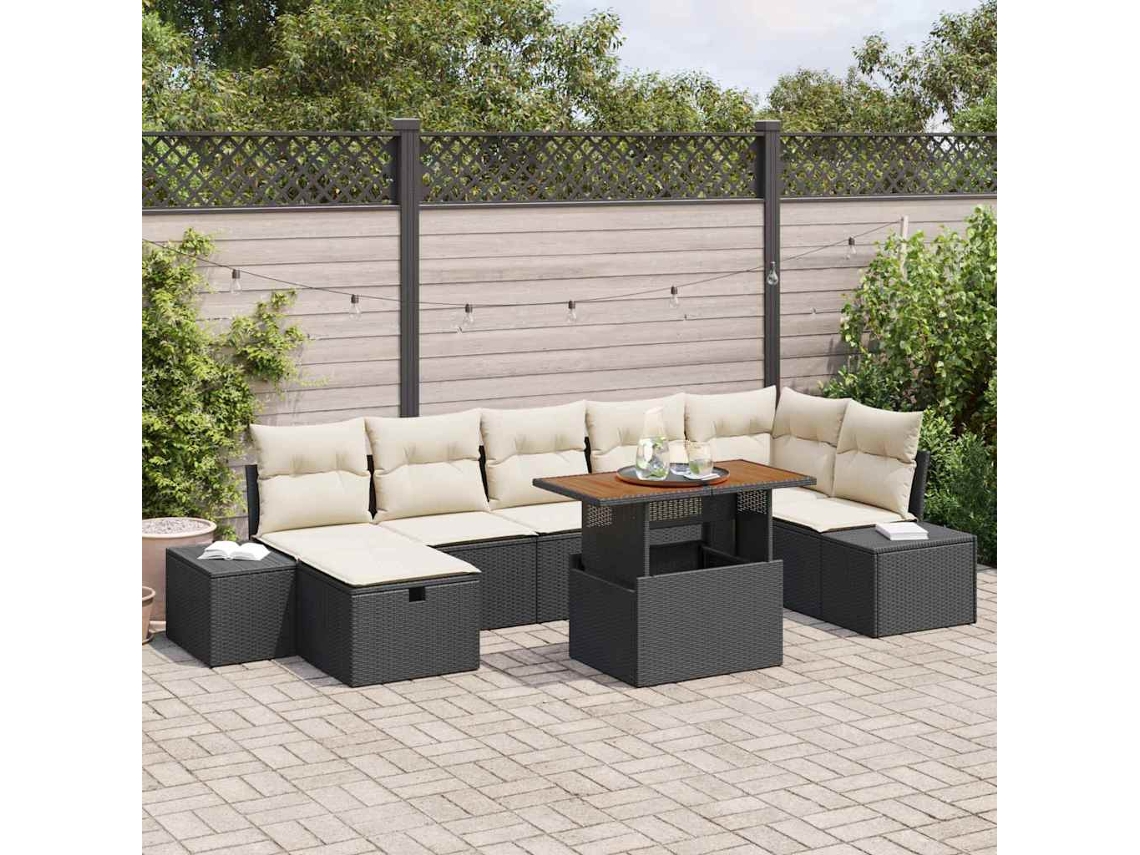 Vidaxl Conjunto De Sofá De Jardim 8 Unid. Preto Vime Pe