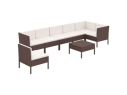 Conjunto 8 lounge jardim c/ almofadões VIDAXL vime PE castanho