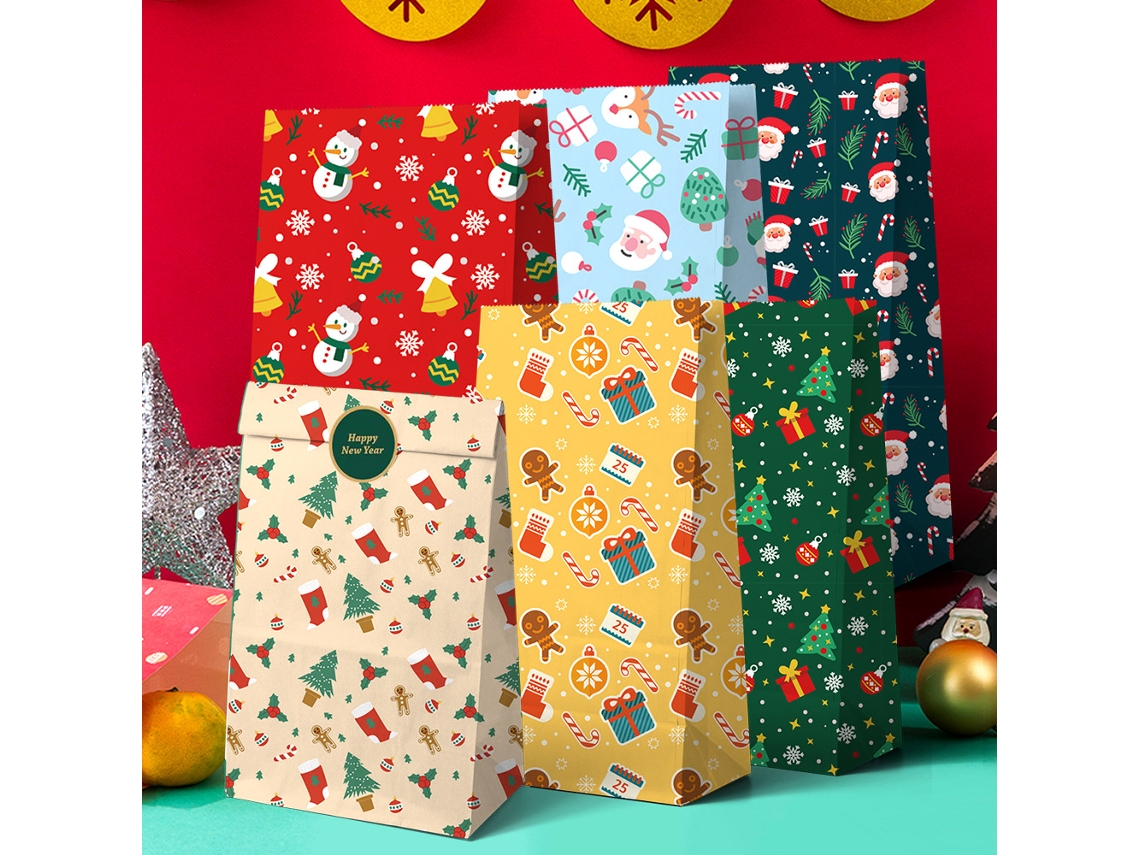 Pacote Com 24 Sacolas De Presente Natal, Papel Kraft Para Presentes Cestas A Granel, Lanches, Lembrancinhas Festa Adesivos. Aquaforge