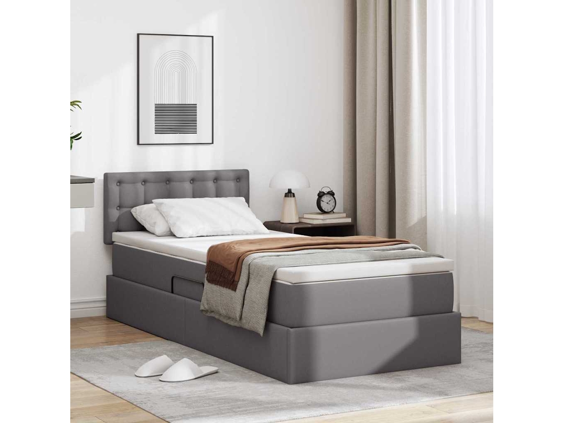 Vidaxl Cama Com Arrumação E Led Cinzeto 90 X 190 Cm Couro Sintético