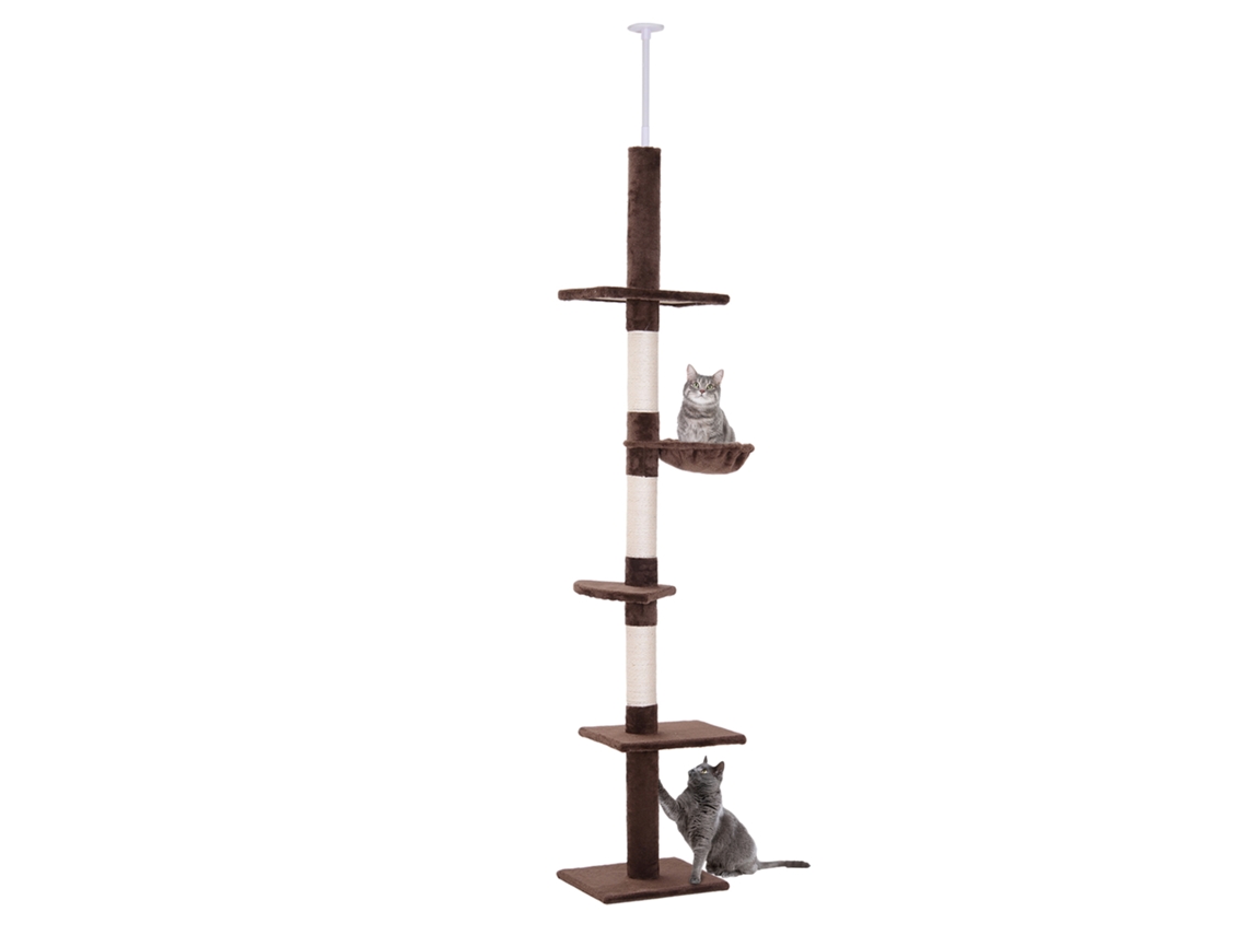 Árvore Gatos para do Chão Ao Teto, 230 260 Cm, com Plataformas de Altura Ajustável, Rede e Postes de Sisal Marrons