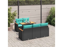 Vidaxl 6 Pcs Conjunto Sofás De Jardim C/ Almofadões Vime Pe Preto