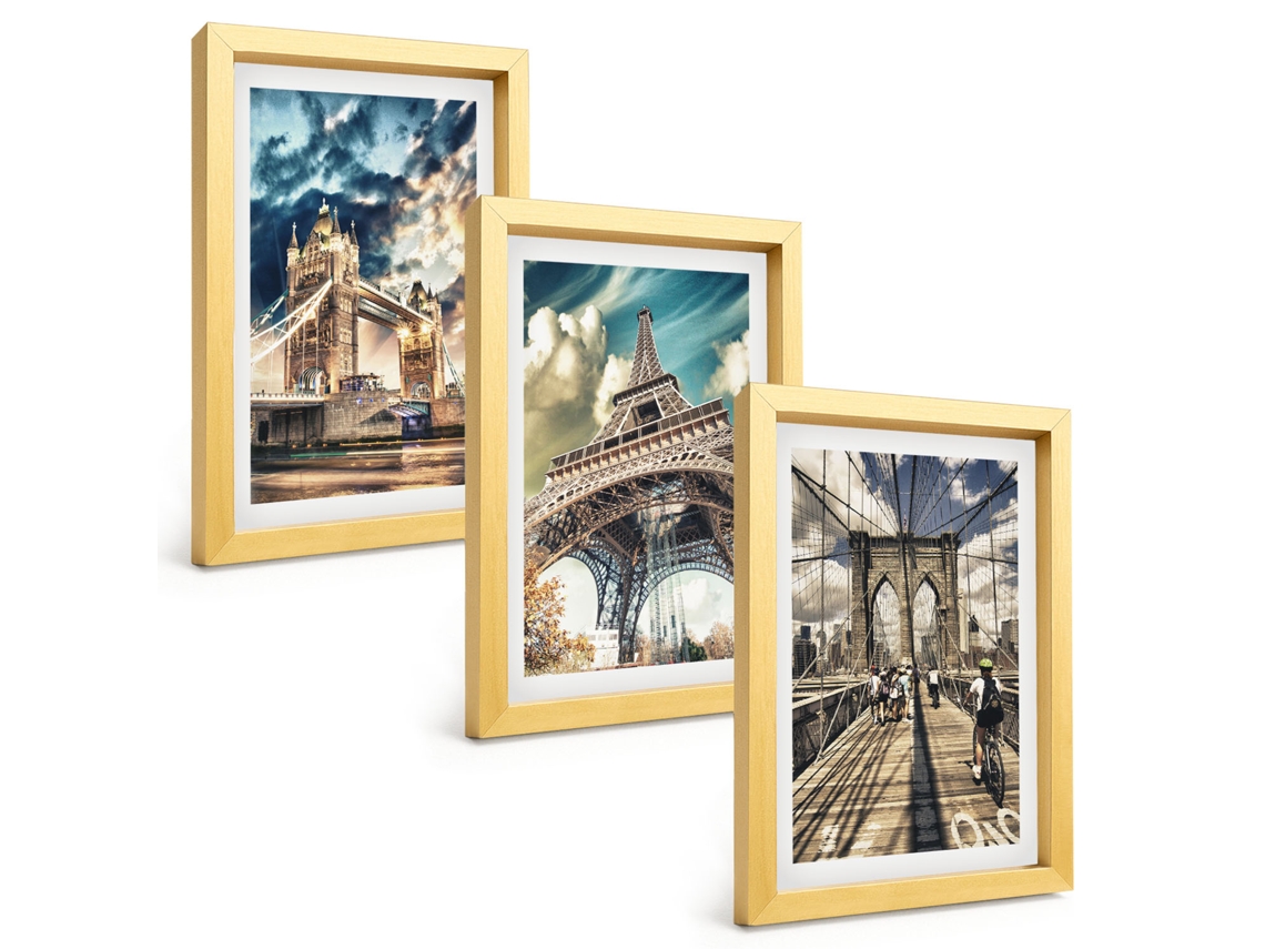 Composição De Quadros Na Paredepontes, Torres, Cidades Europeias Moldura Dourada Quadros Para A Sala De Estar Espelharte (3 Peças 20x30 Cm)