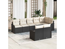 Conjunto De Sofá De Jardim Com Almofada 8 Pcs Preto E Branco Haochrymec