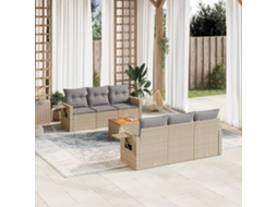 Vidaxl 7 Pcs Conj. Sofás Jardim C/ Almofadões Vime Pe Bege Misturado