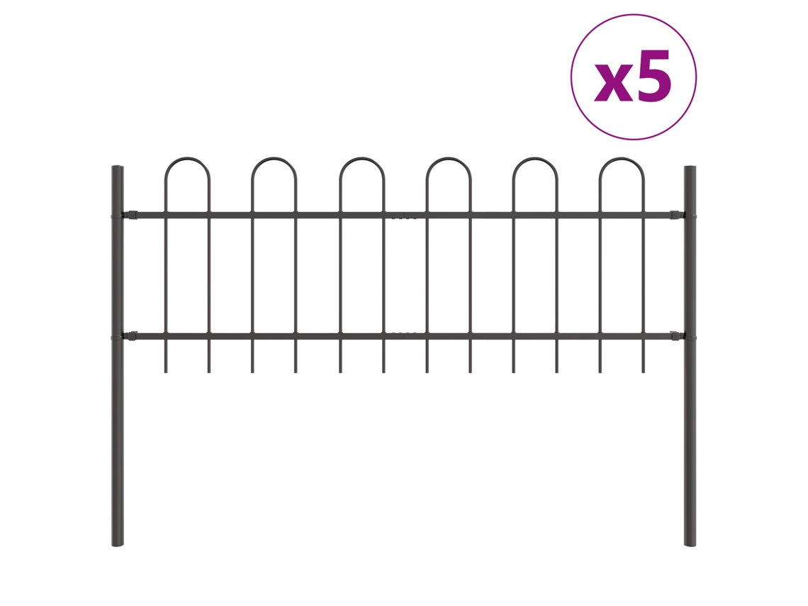 Conjunto 5 Cerca Para Jardim Vidaxl Cinzento Aço Revestido A Pó (8,5 X 0,6 M)