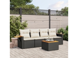 5 Pcs Conjunto Sofás De Jardim Com Almofadões Vime Pe Preto Dkd Home Decor