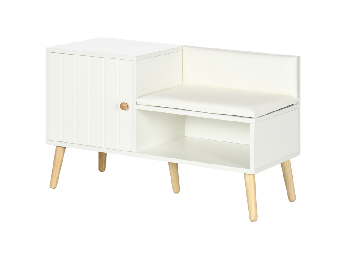 Banco Sapateira com Compartimento e Almofada 80x33x49cm Branco | S/MARCA
