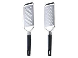 Ferramenta Ralador de Queijo Aço Inoxidável 2 Peças Cabo Preto Simples Plaina Furo Quadrado + Redondo Cozinha Ra UISAVE