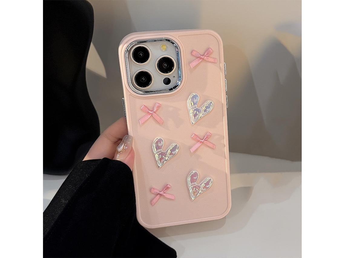 Capa Para Iphone 17 Air Rosa E Branca Com Coração, Laço Macio 3d E Textura Suave.