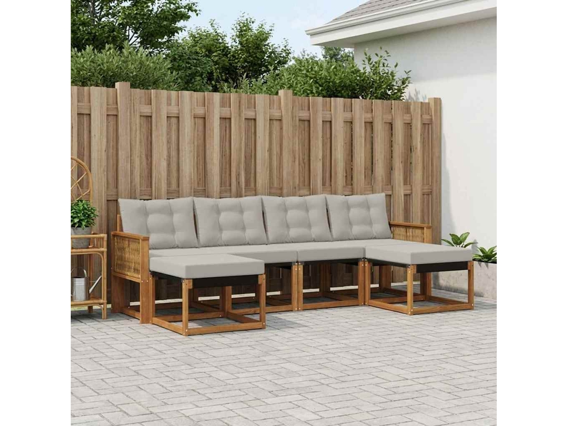 Vidaxl Conjunto De Sofás Para Exterior 6 Pcs Natural E Cinzento-claro