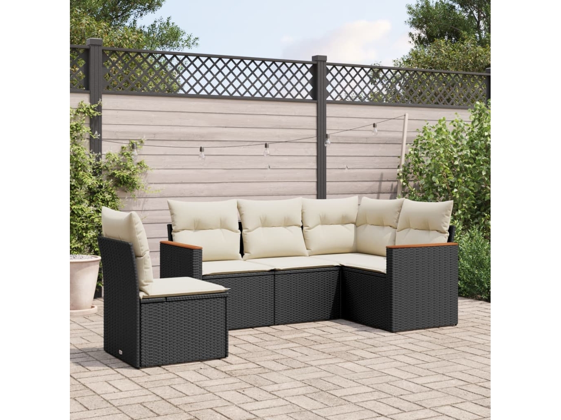 Vidaxl 5 Pcs Conjunto Sofás de Jardim com Almofadões Vime Pe Preto