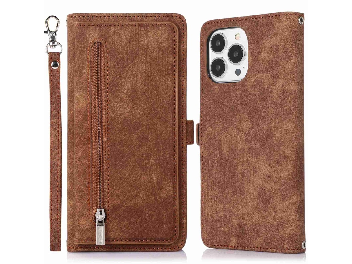 Capa Pega Inch Para Iphone 13 Pro Pele Sintética Com Porta-cartões Castanho