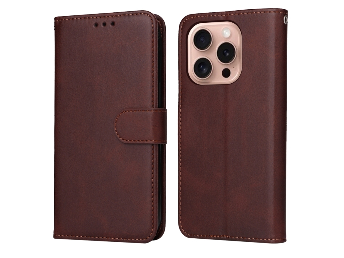 Capa Flip De Couro Para Iphone 16 Pro - Textura De Bezerro Clássica