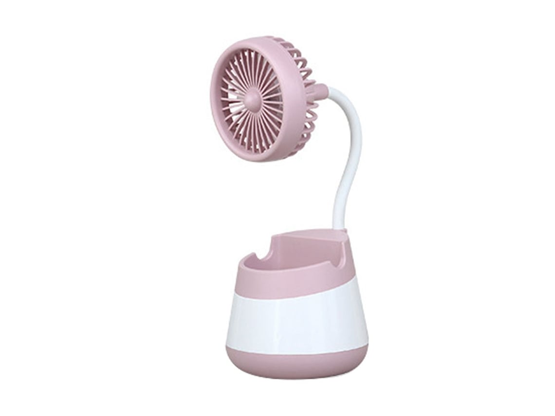 Ventilador Mini Primerox USB Recarregável com Porta Lápis para Mesa, Escritório, Rosa