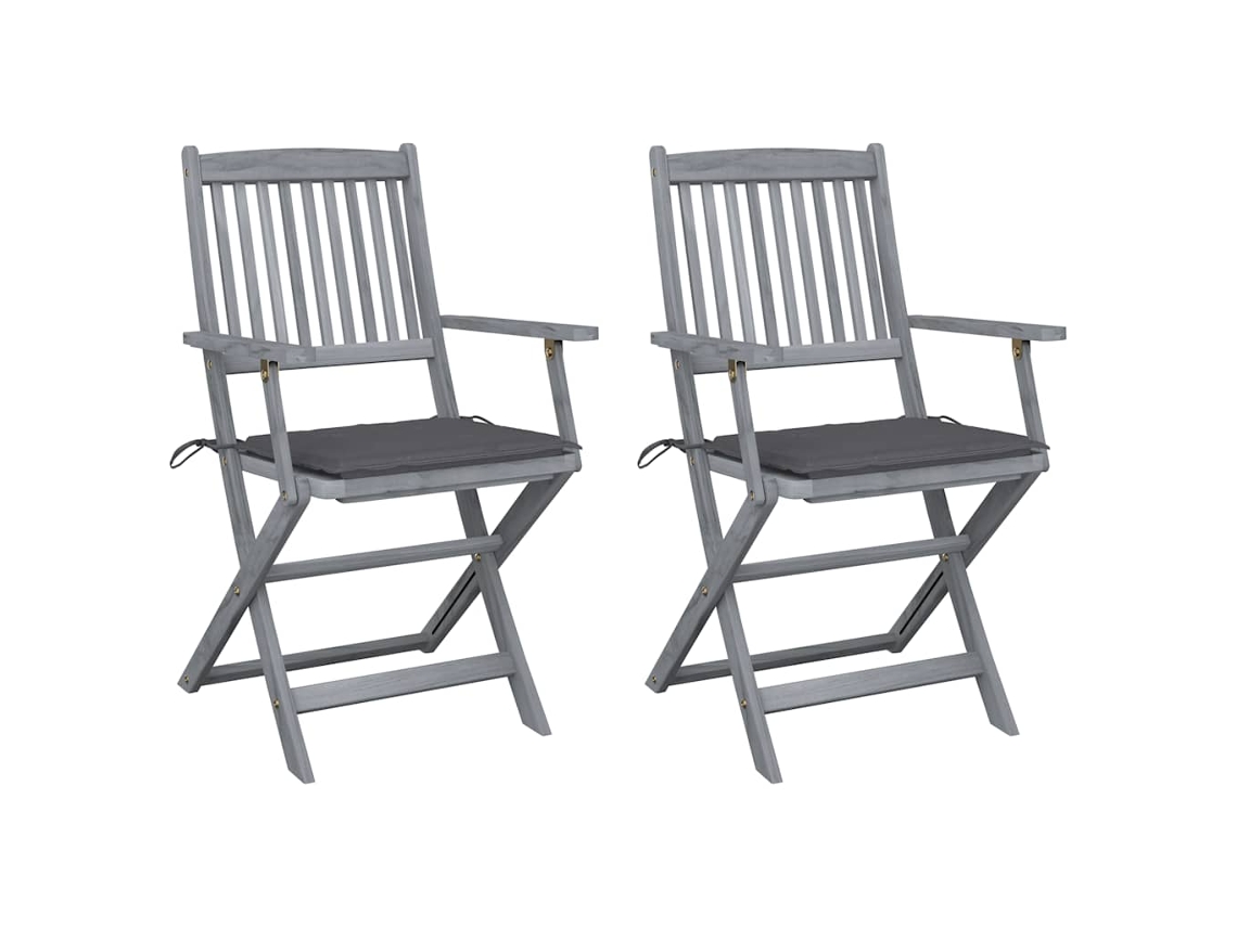 Vidaxl Cadeiras Exterior Dobráveis C/ Almofadões 2 Pcs Acácia Maciça