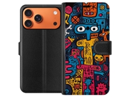 Capa Carteira Compatível Com Apple Iphone 17 Pro Max. Estampa Abstrata E Divertida Com Figuras, Símbolos E Formas Coloridas Em Estilo Moderno De Arte
