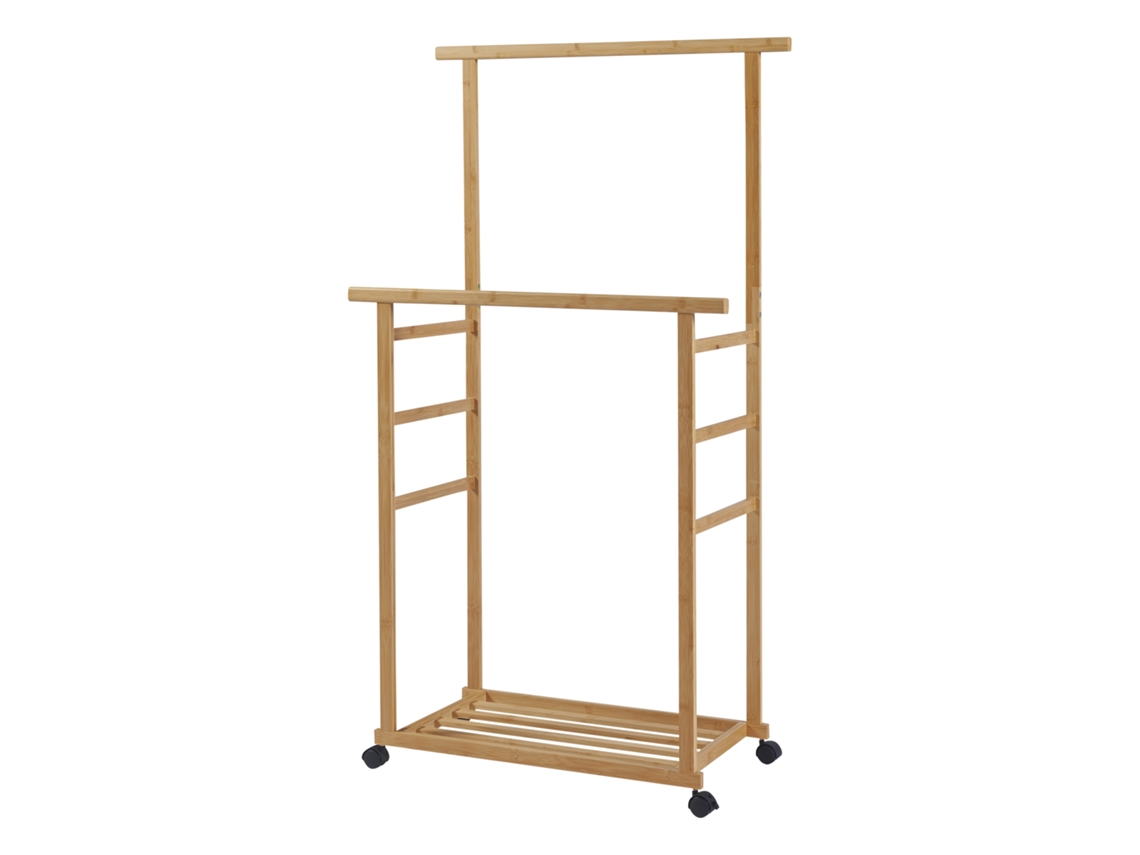 Cabide de burro Ilmajok com rodas sapateira de bambu 147x70x36 cm - Natural [EN.CASA]