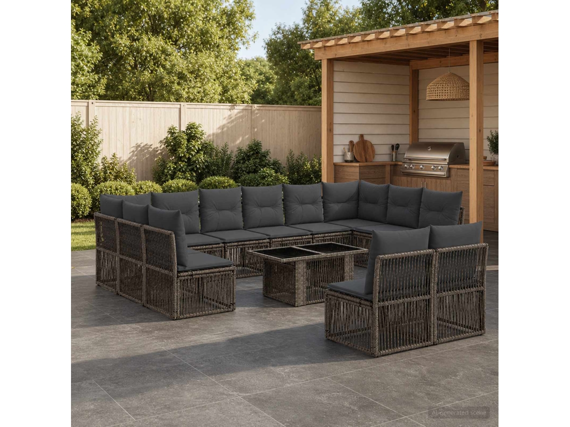 Vidaxl Conjunto De Sofá De Jardim 13 Unid. Cinzento Vime Pe