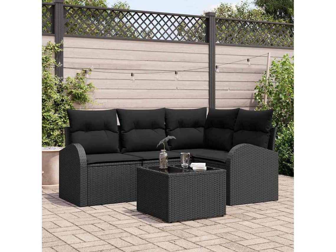 Vidaxl Conjunto De Sofá De Jardim 5 Unid. Preto Vime Pe