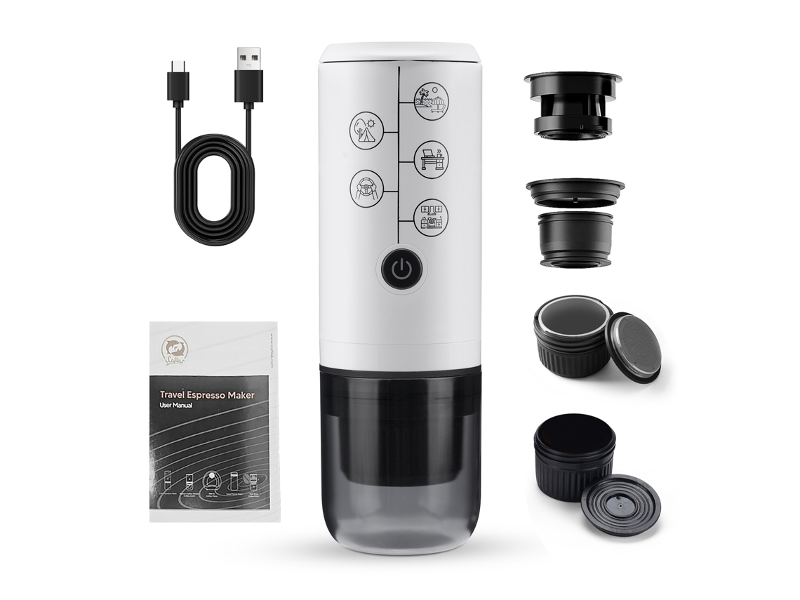 Cafeteira Expresso Primerox, Portátil, 4 em 1, com Bateria Recarregável, 17bar, para Cápsulas Nespresso/DG e Café Moído