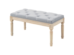 Banco estofado para cama com linóleo sintético e pinos de madeira, estilo vintage, leve, Cinzento