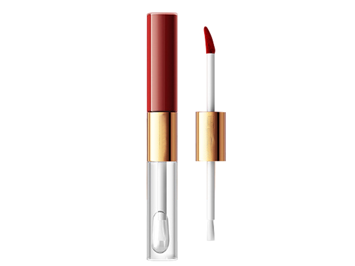 Brillo Labial De Doble Cabeza Mate Hidratante Impermeable Duradero Para Día Y Fiesta Rojo Normal