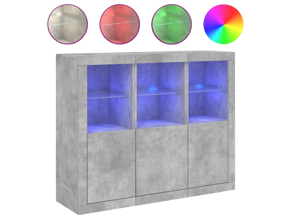 Conjunto de 3 Aparadores MAISON EXCLUSIVE com Leds Derivado da Madeira Cinzento Cimento