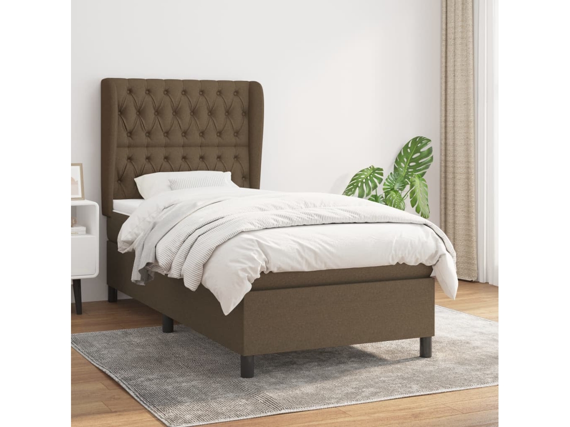 Cama Com Molas/colchão 100x200 Cm Tecido Castanho-escuro