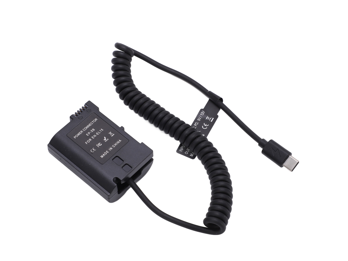 Bateria externa tipo C totalmente decodificada com cabo de mola EN EL15 para câmeras D810, D850, Z5, Z6, Z6ii, Z7 e Z7ii (LAXISCREED)