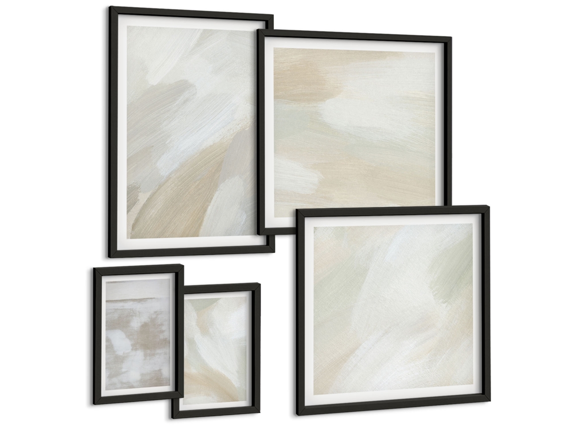 Quadros Decorativos Para Parede Ondas Abstratas Em Bege Moldura Preta Imagens Para Um Quarto Infantil Espelharte (conjunto De 5 Imagens)