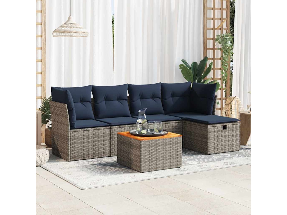 Vidaxl 6 Pcs Conjunto Sofás De Jardim Com Almofadões Vime Cinzento