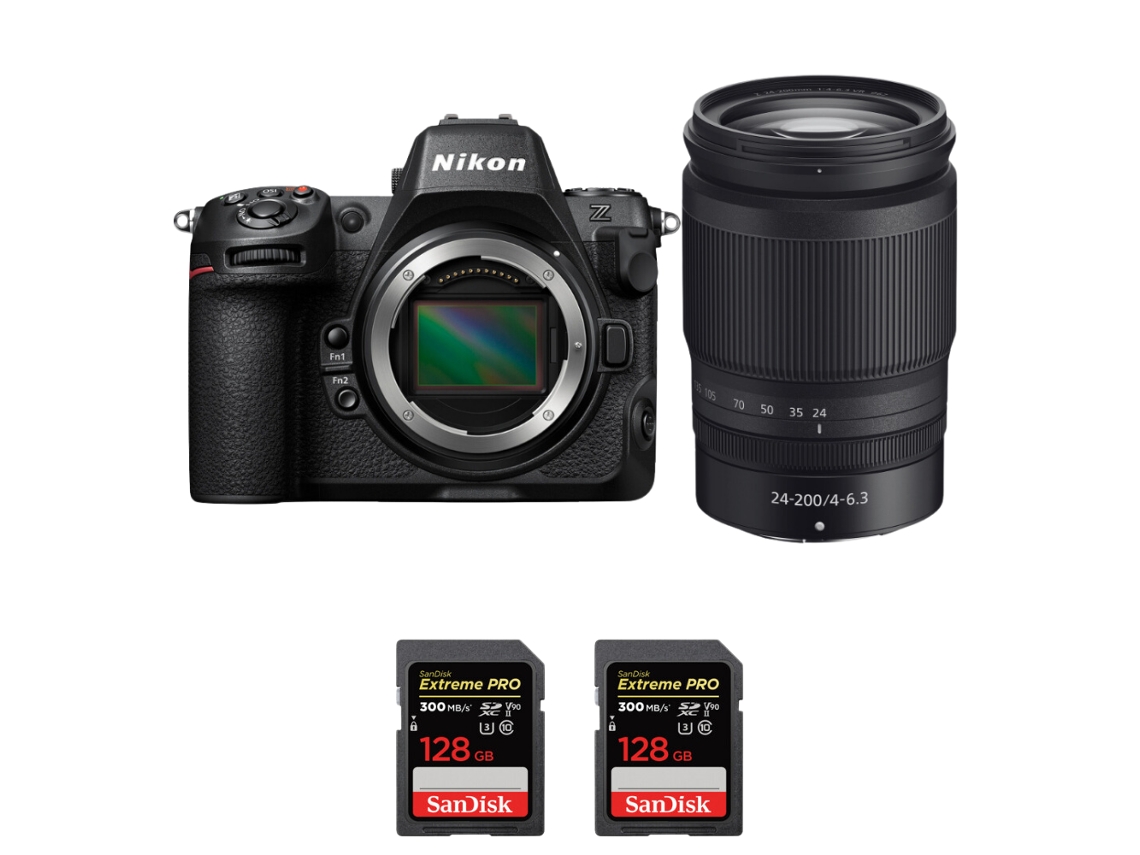 Z8 + Z 24 200mm F/4 6.3 Vr + 2 Sandisk 128gb Uhs ii 300mb/s Máquina Fotográfica Híbrida Full frame + Ebook Pricedirect NIKON