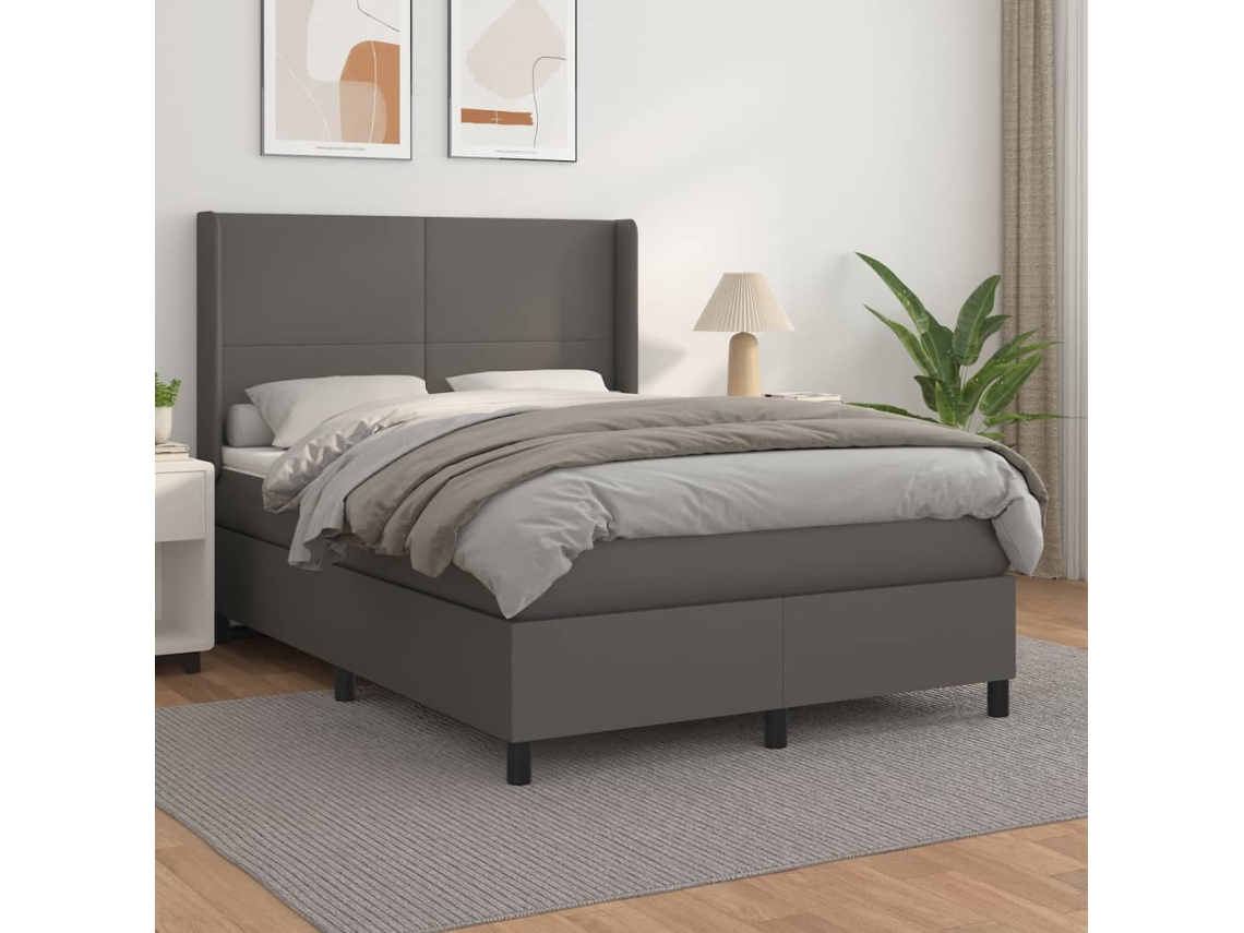 Cama Com Molas/colchão 140x200 Cm Couro Artificial Cinzento