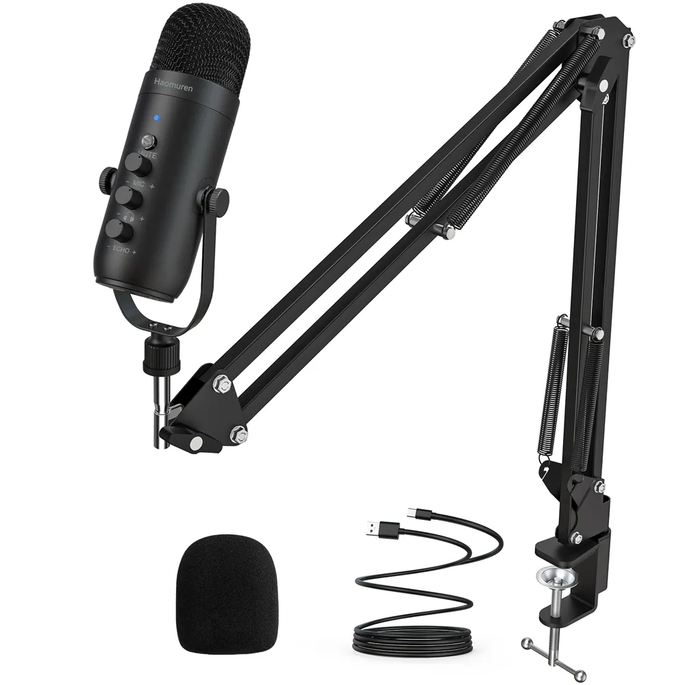 Microfone Usb Profissional, Kit De Microfone Condensador Cardioide Com Braço Giratório.
