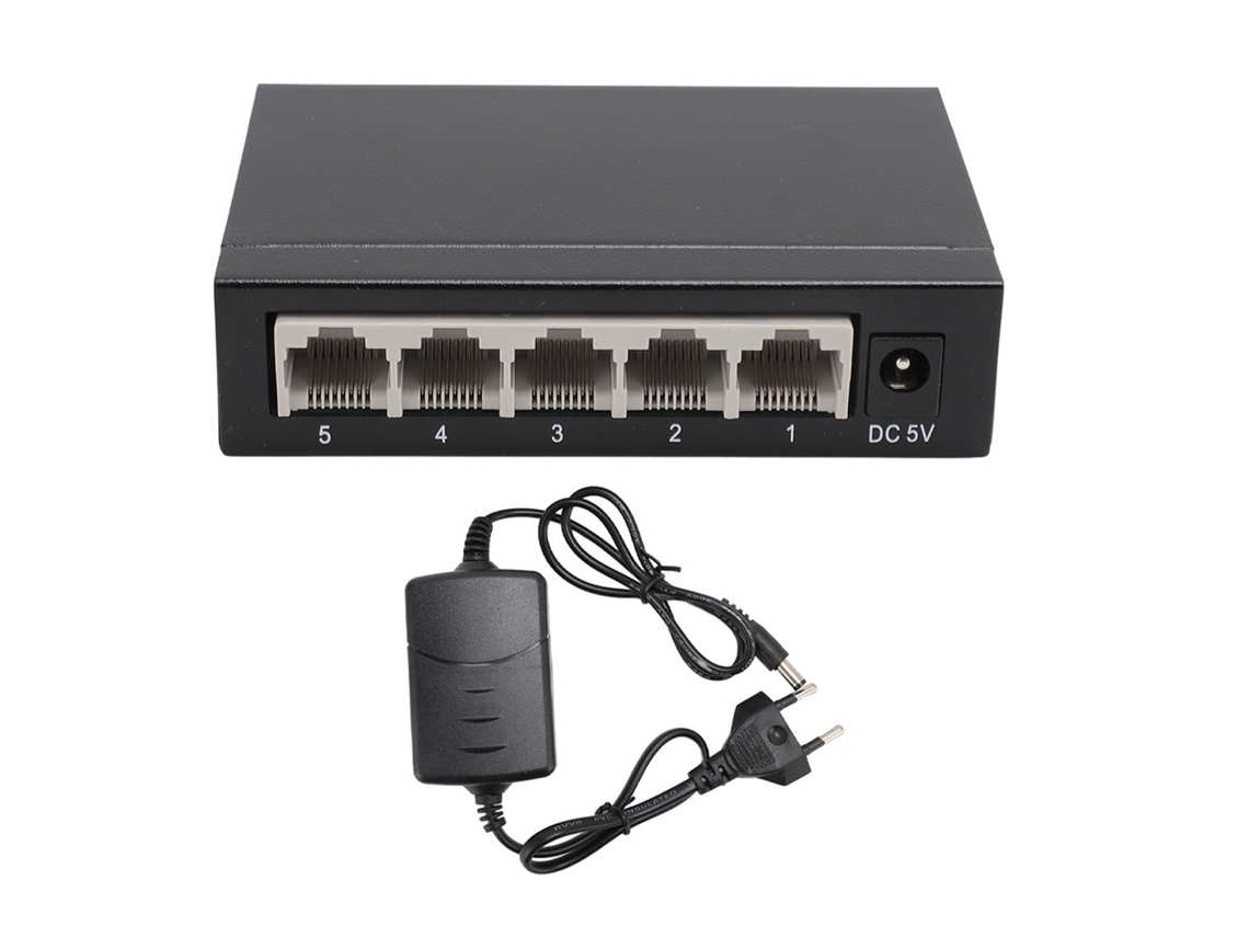 Conmutador Ethernet de 5 Puertos 10/100 Mbps, Carcasa Metálica, Plug And Play para Red Doméstica, Con Enchufe Europeo 100 240 V.