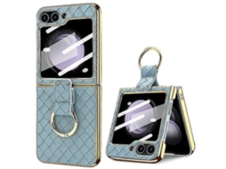For Samsung Galaxy Z Flip5blue2026 Vietao Woven Leather Metal Ring Phone Case
