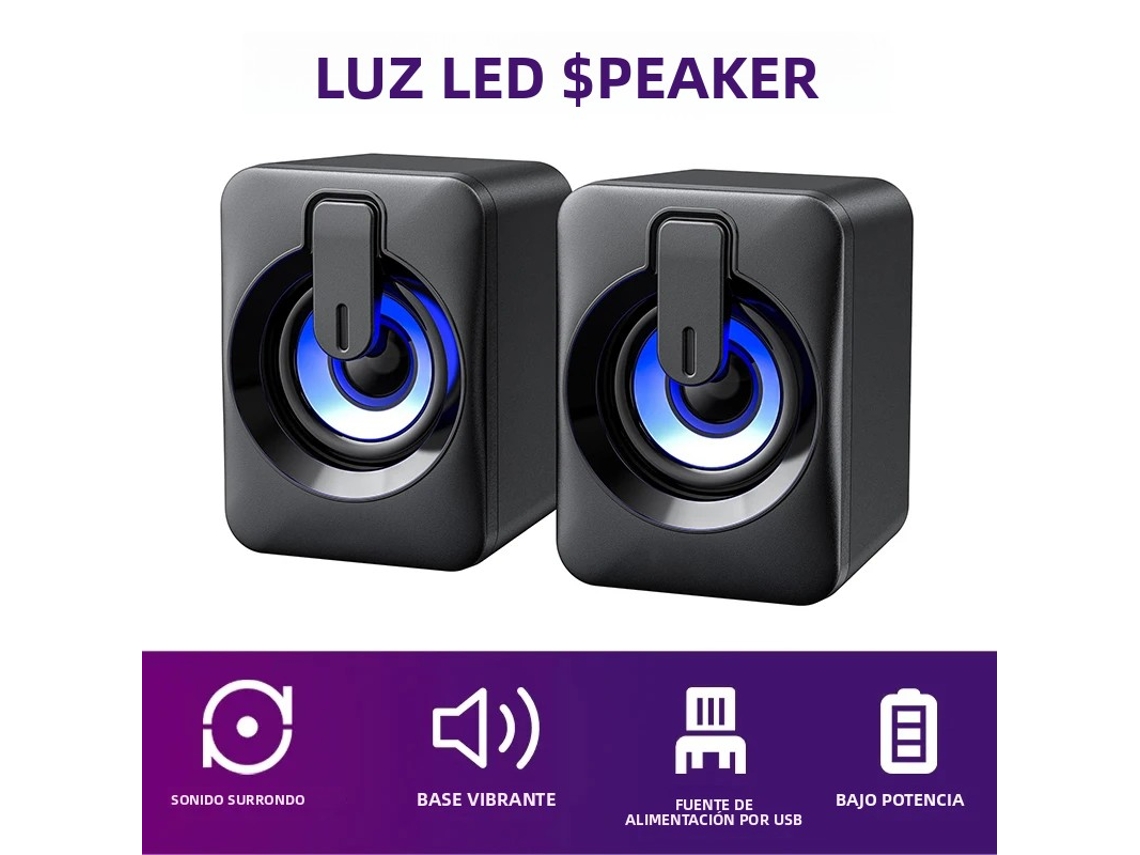 Mini Alto falante de Mesa Usb com Fio, Luz Led e Subwoofer. MDUG