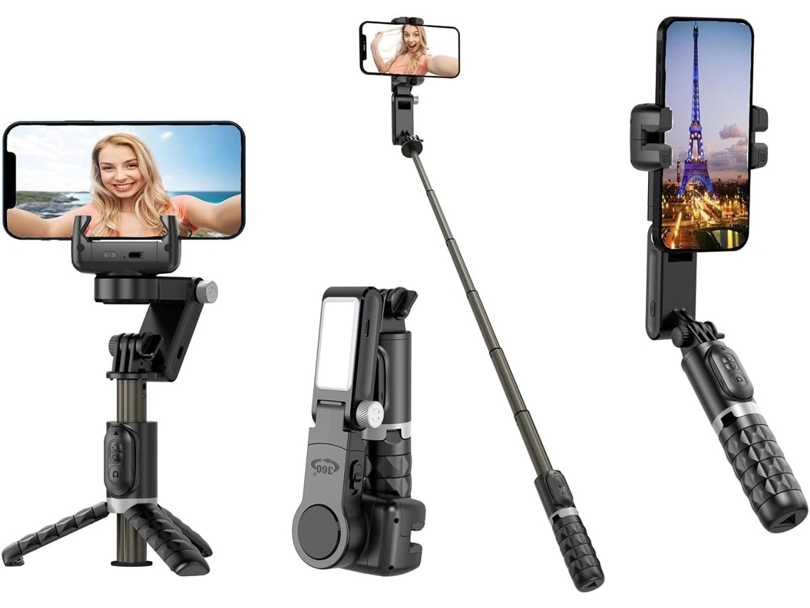 Estabilizador De Smartphone, Bastão De Selfie Com Rastreamento Facial Automático De 2 Eixos, Tripé E Luz Led