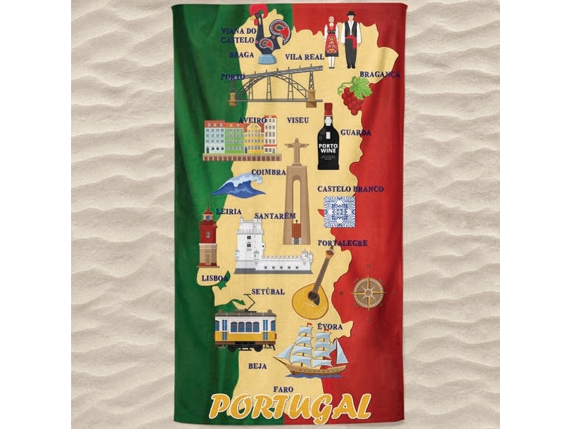 Toalha De Praia Microfibra Portugal Bandeira Mapa Regiões