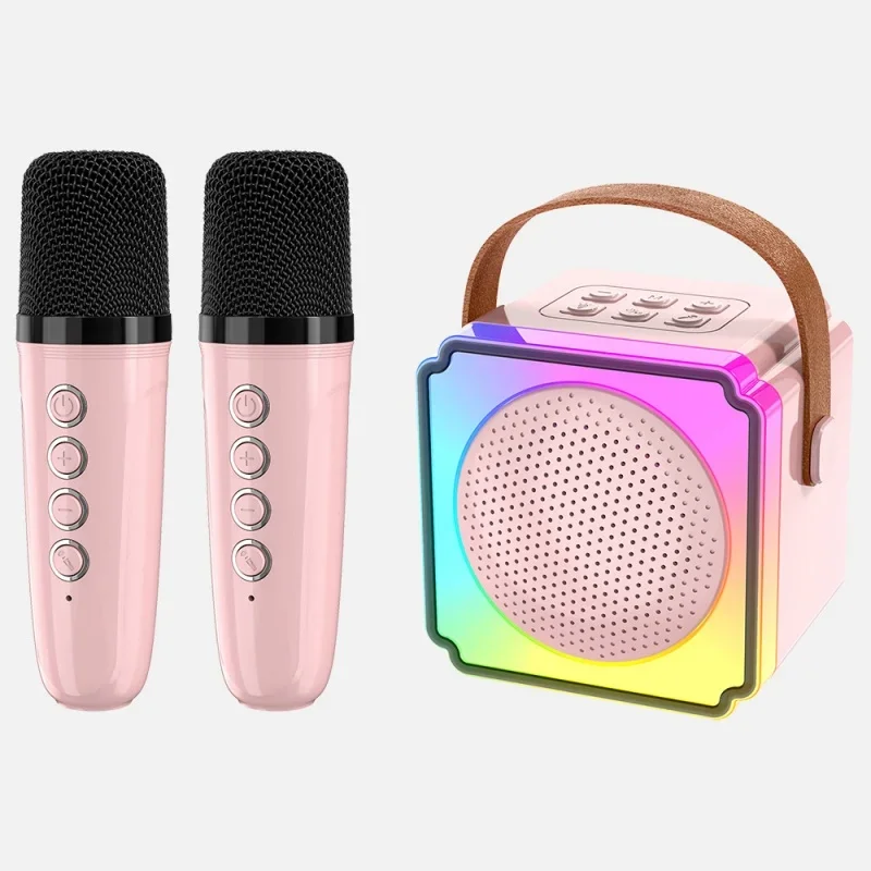 Caixa de Som Inteligente para Karaokê, com Microfone, Alto falante Integrado e Efeitos de Iluminação Led Coloridos. MDUG (rosa)