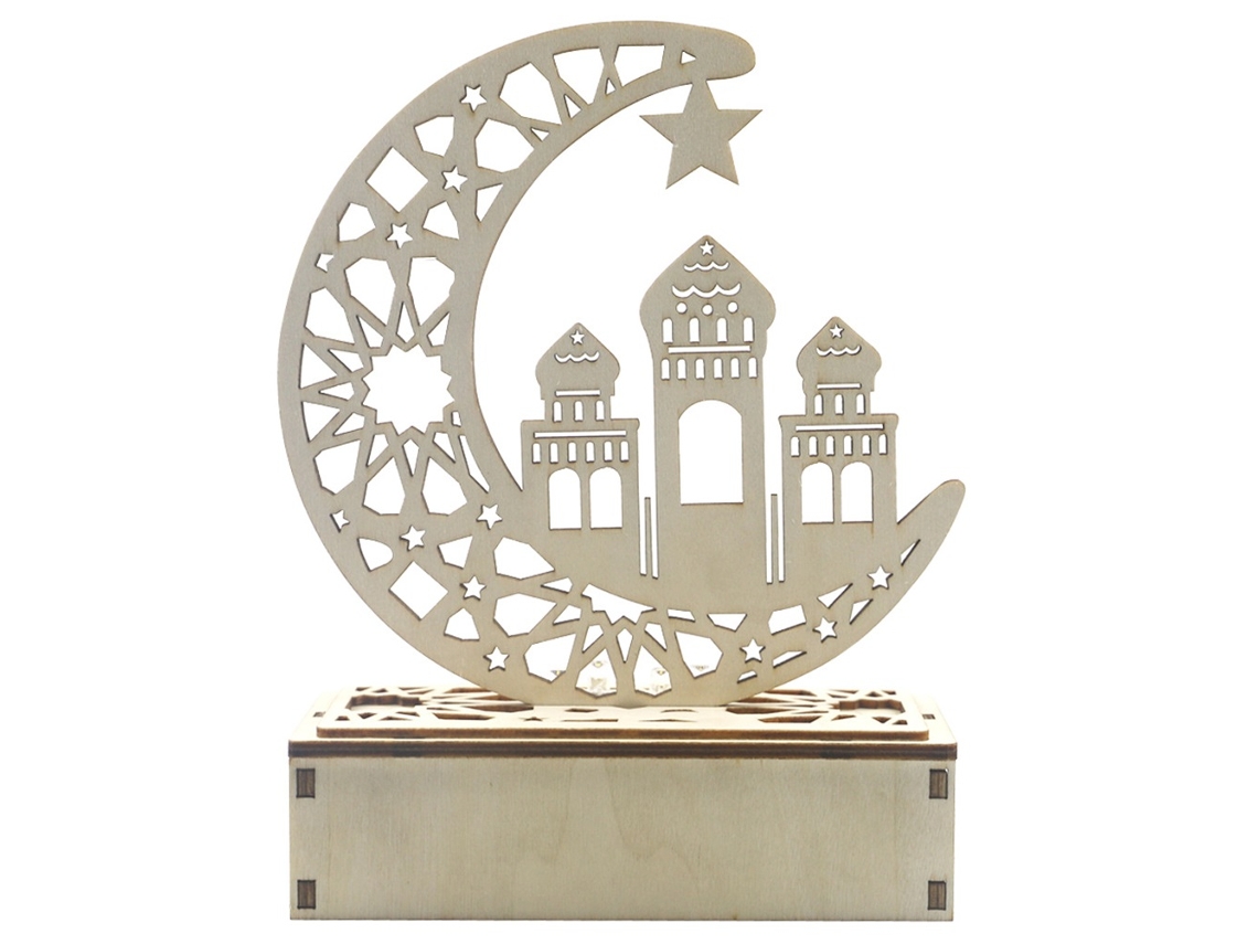 Decoração Luminosa Led Eid Ramadã Lua Islâmica De Madeira Jm01875
