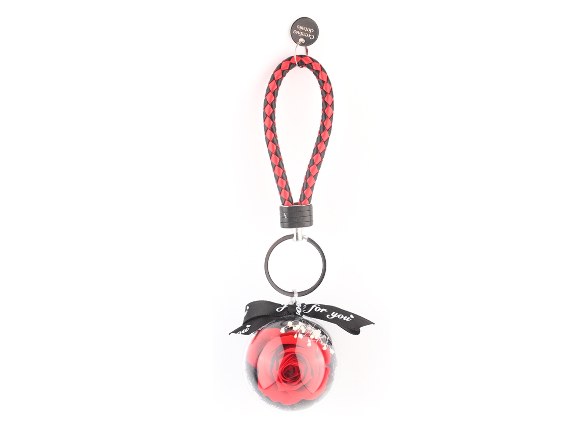 Chaveiro de Flor Preservada Red Bolinha Decorativa Presente