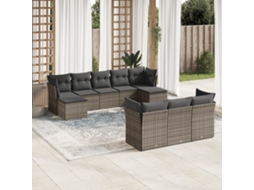 Vidaxl 10 Pcs Conjunto Sofás De Jardim C/ Almofadões Vime Pe Cinzento
